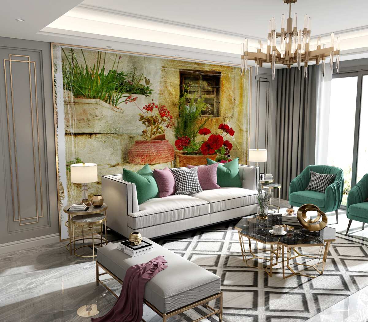 Fototapeta doniczki na kamiennych schodach