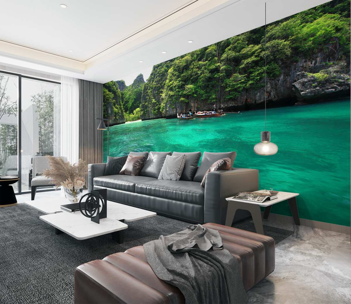 Fototapeta turkusowe wody i zielone góry wyspy