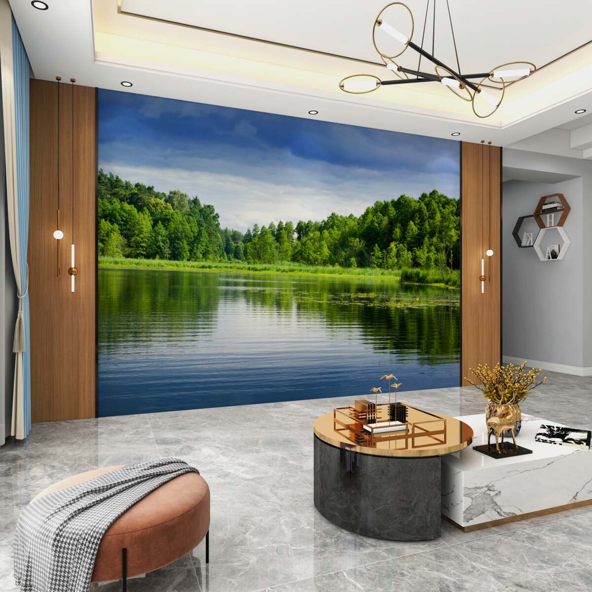 Fototapeta gęsty i zielony las w pobliżu spokojnej wody