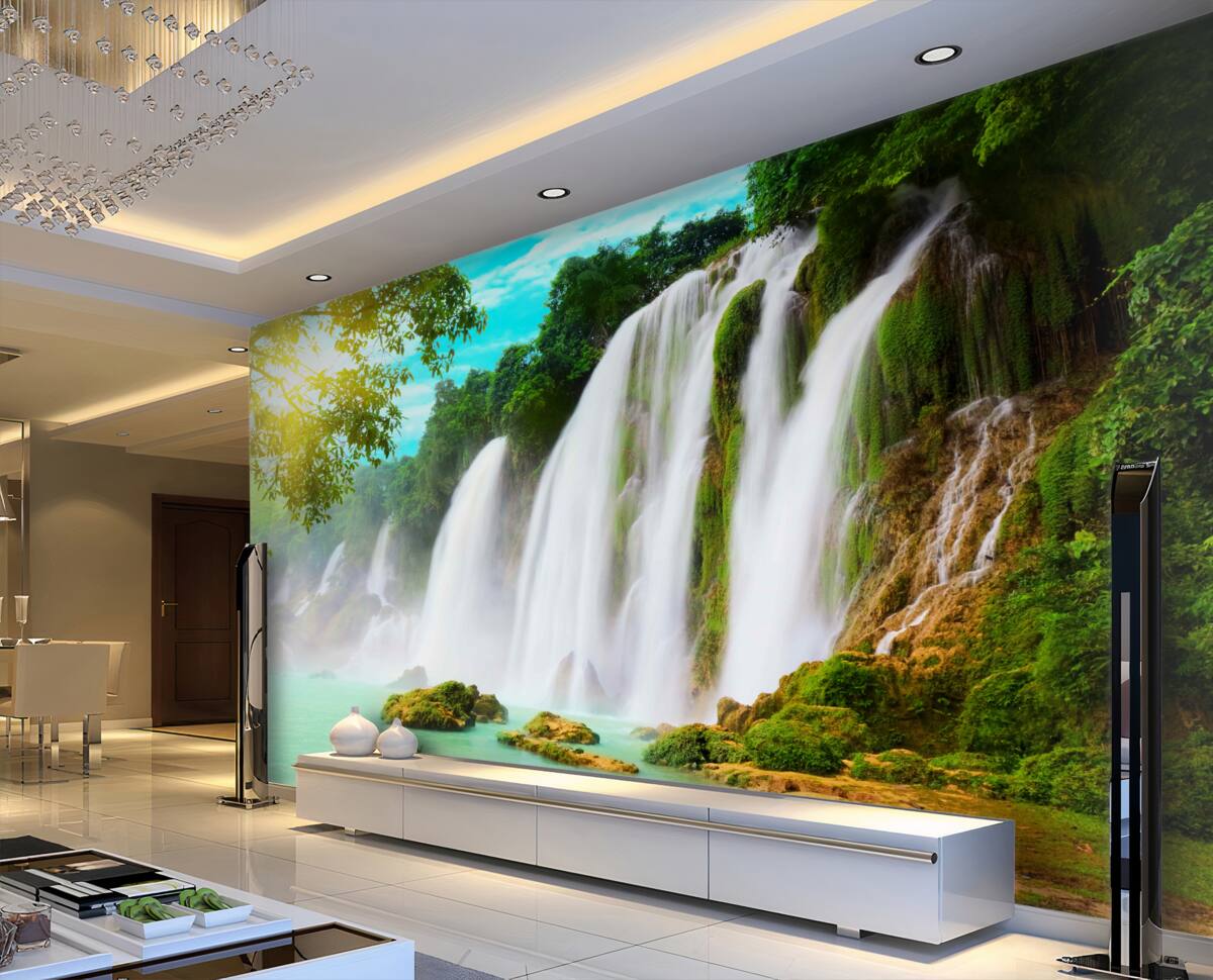 Fototapeta wysoki wodospad hałaśliwy w słońcu