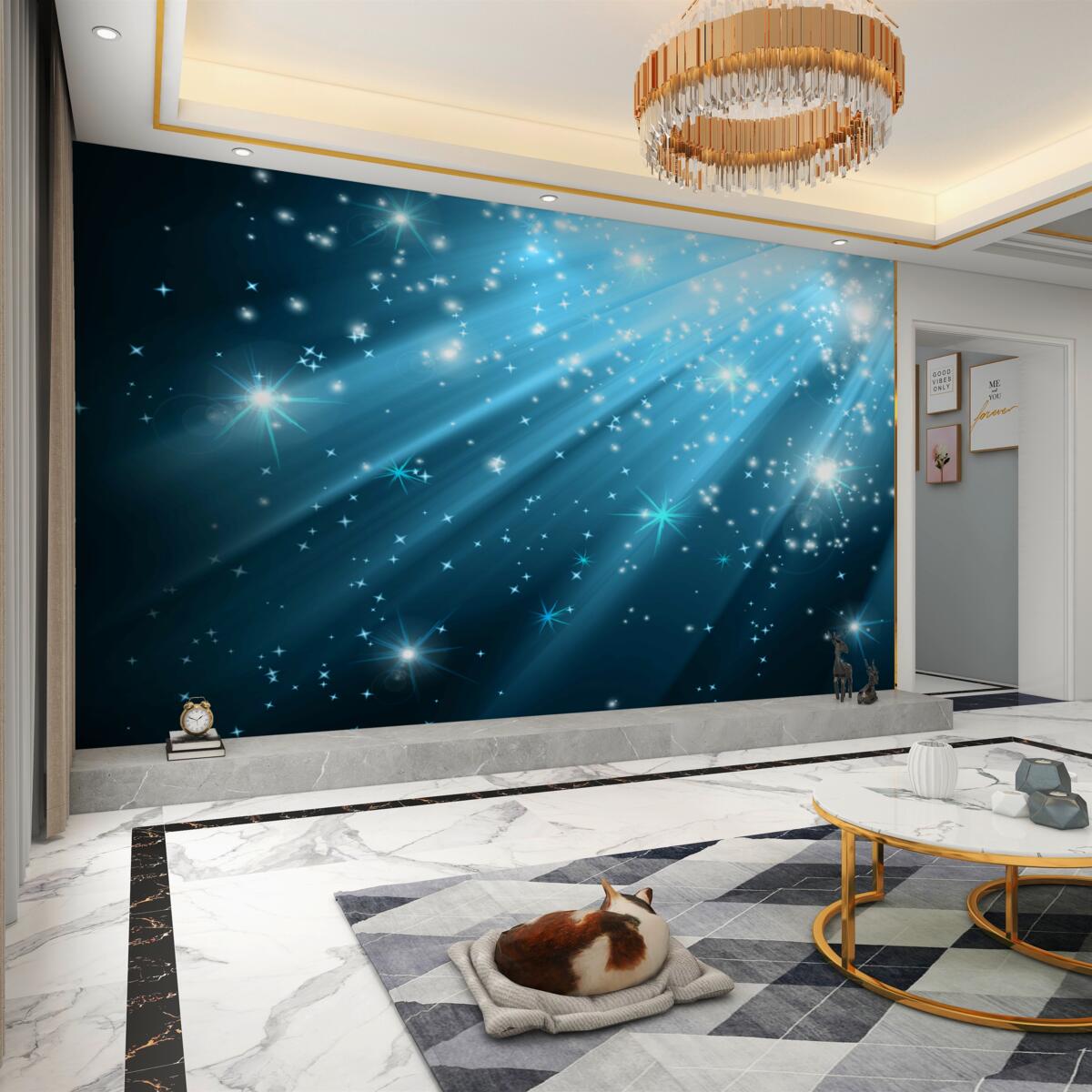 Fototapeta jasne promienie księżyca na rozgwieżdżonym niebie