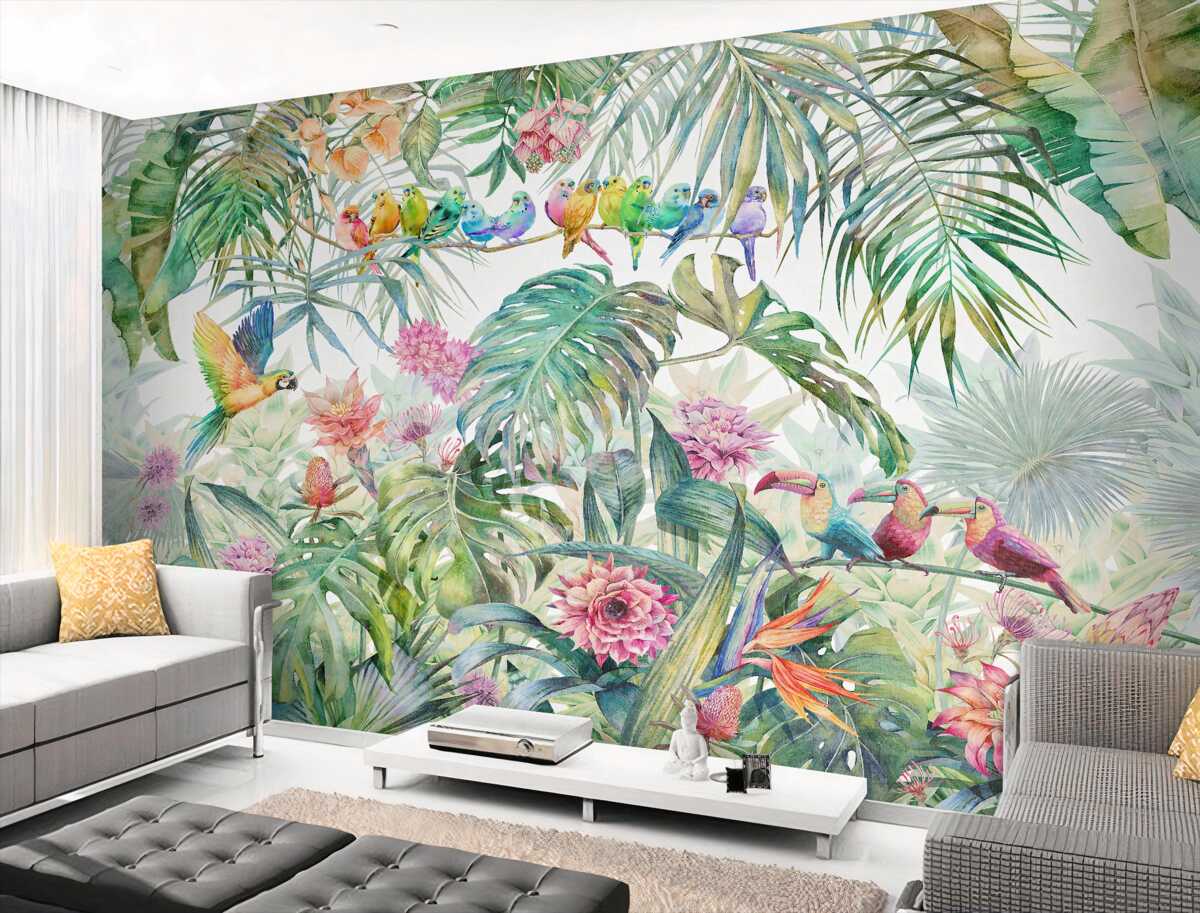 Fototapeta ptaki na roślinach tropikalnych