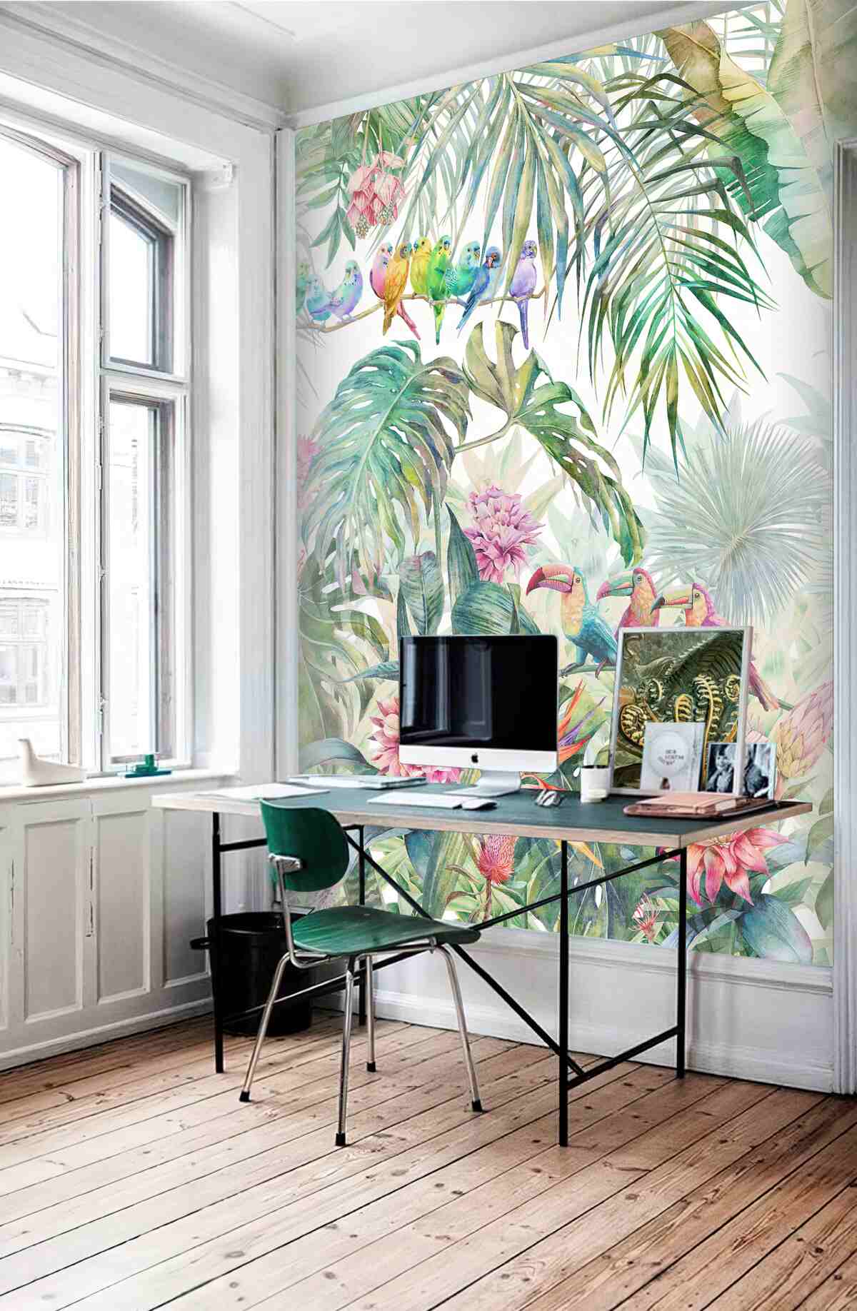 Fototapeta rośliny tropikalne i kolorowe papugi