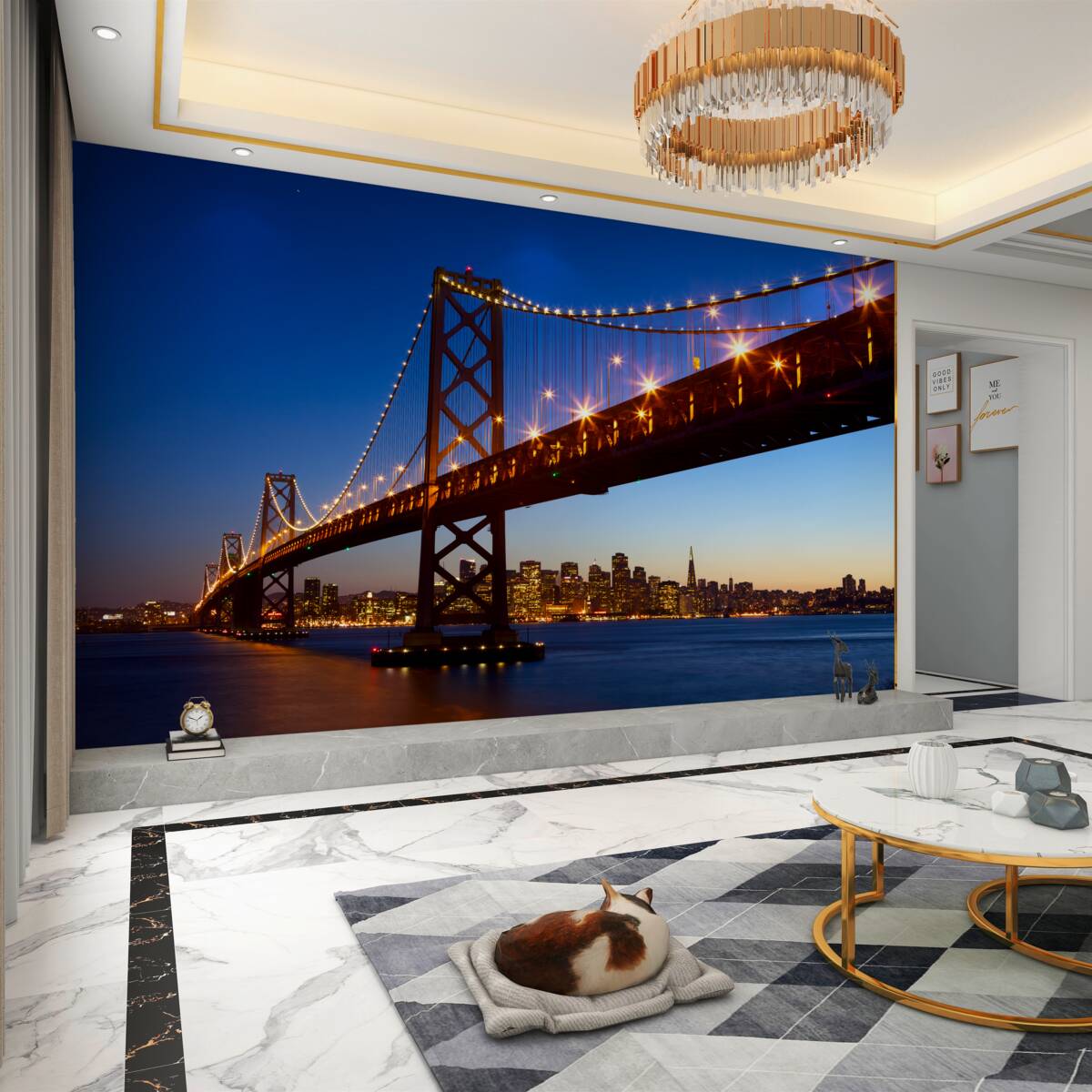 Fototapeta oświetlony most na tle miasta