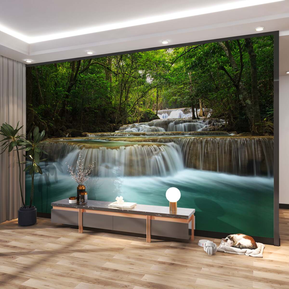 Fototapeta cichy wodospad w gęstym lesie