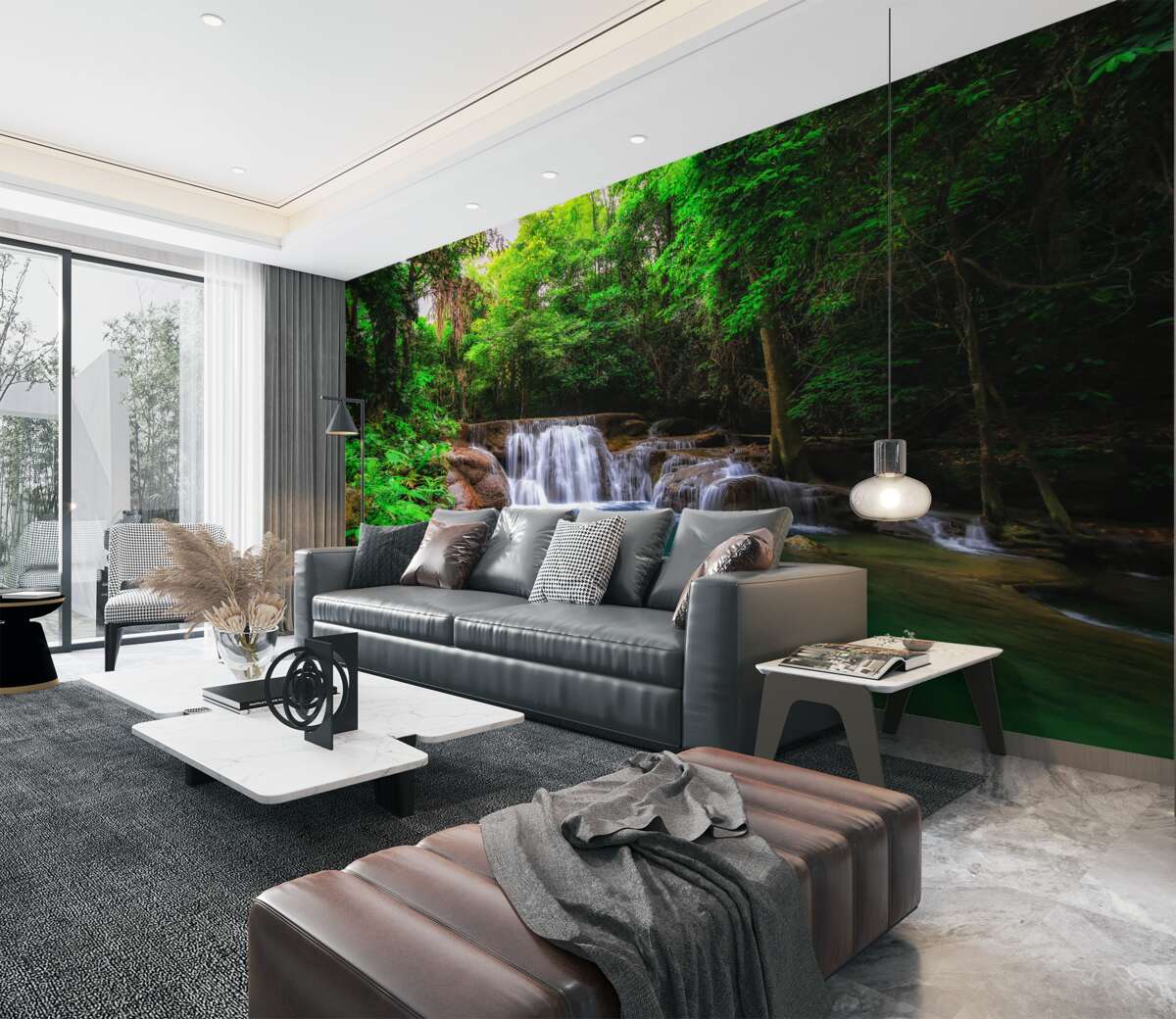 Fototapeta tajemniczy wodospad w zielonym lesie