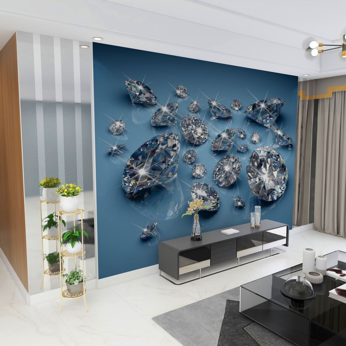 Fototapeta duże diamenty na niebieskim szkle