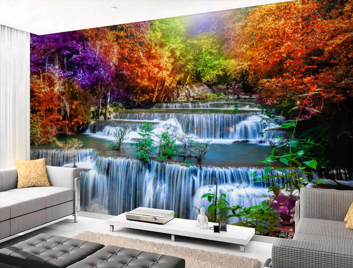 Fototapeta wodospad w jesiennym lesie