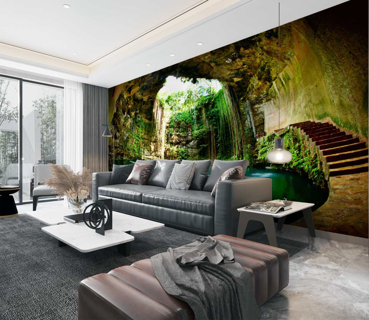 Fototapeta wodospad w górskiej jaskini