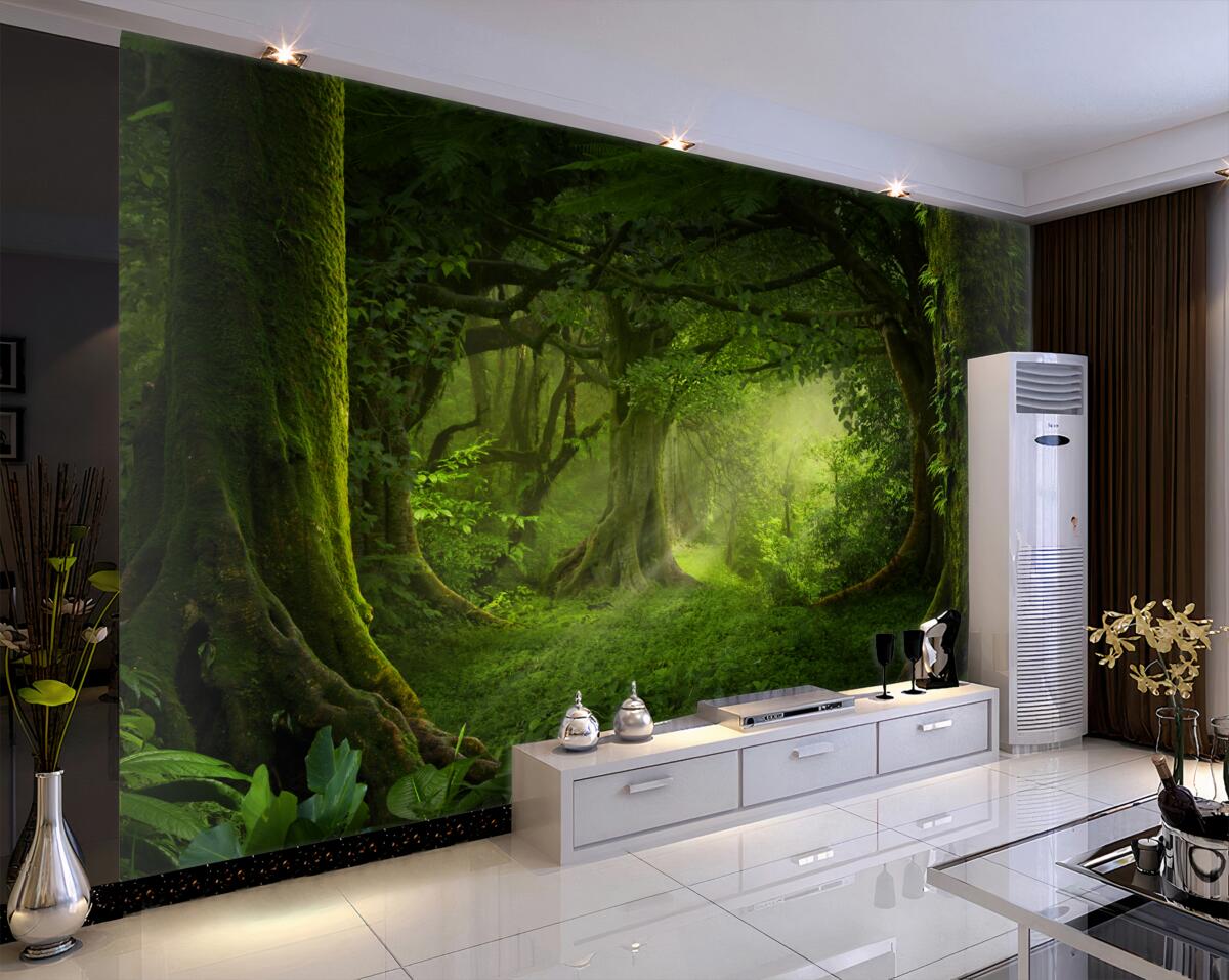 Fototapeta promienie słońca przecinają gęsty las