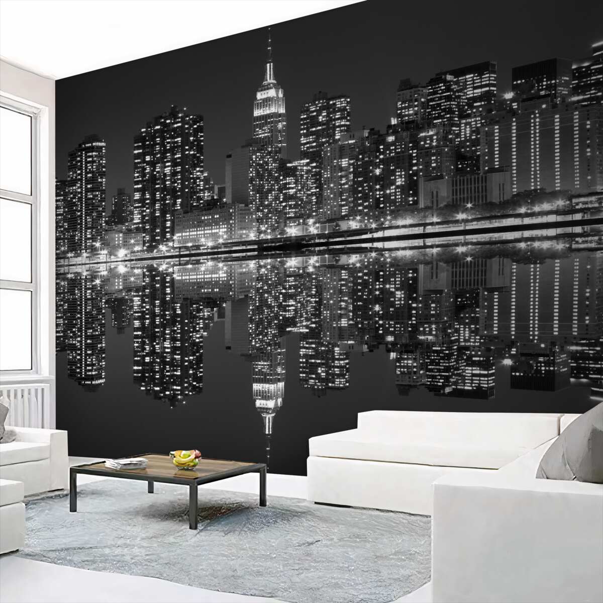 Fototapeta panorama miasta w odbiciach wody