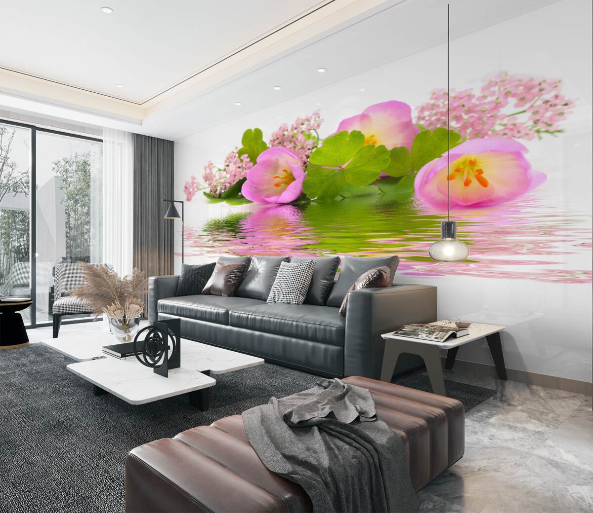 Fototapeta delikatny bukiet różowych kwiatów na wodzie