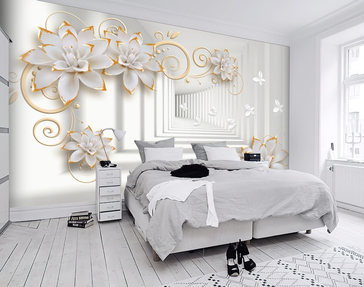 Fototapeta delikatne białe kwiaty lotosu w przedpokoju