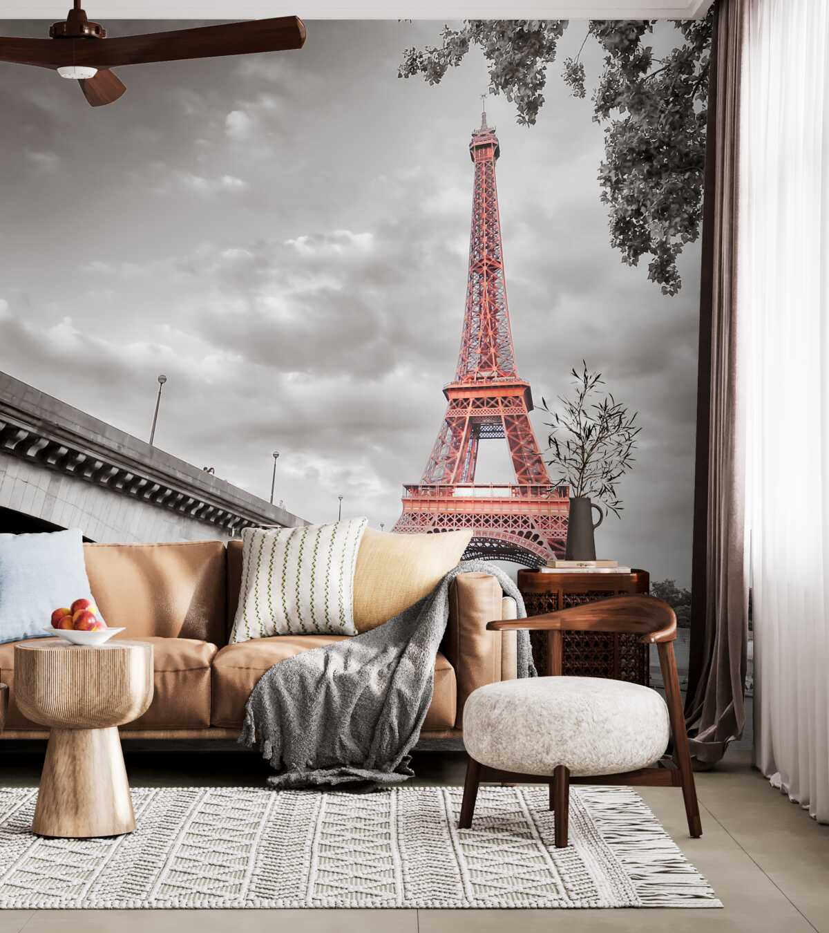 Fototapeta Wieża Eiffla na tle starego mostu nad rzeką