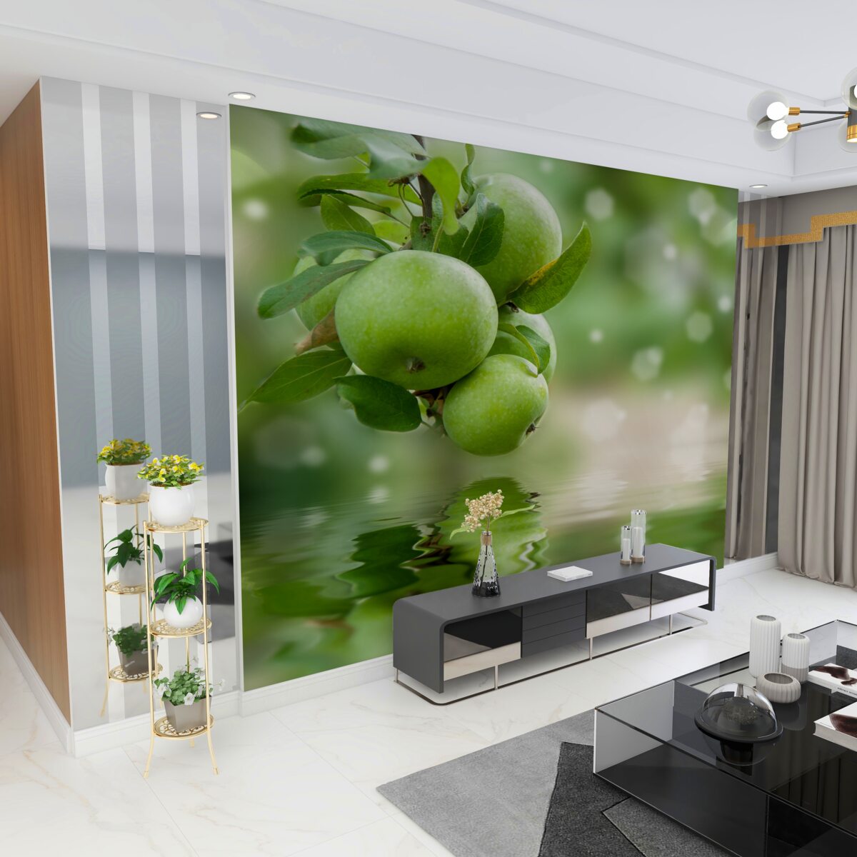 Fototapeta zielone jabłka w odbiciu w wodzie