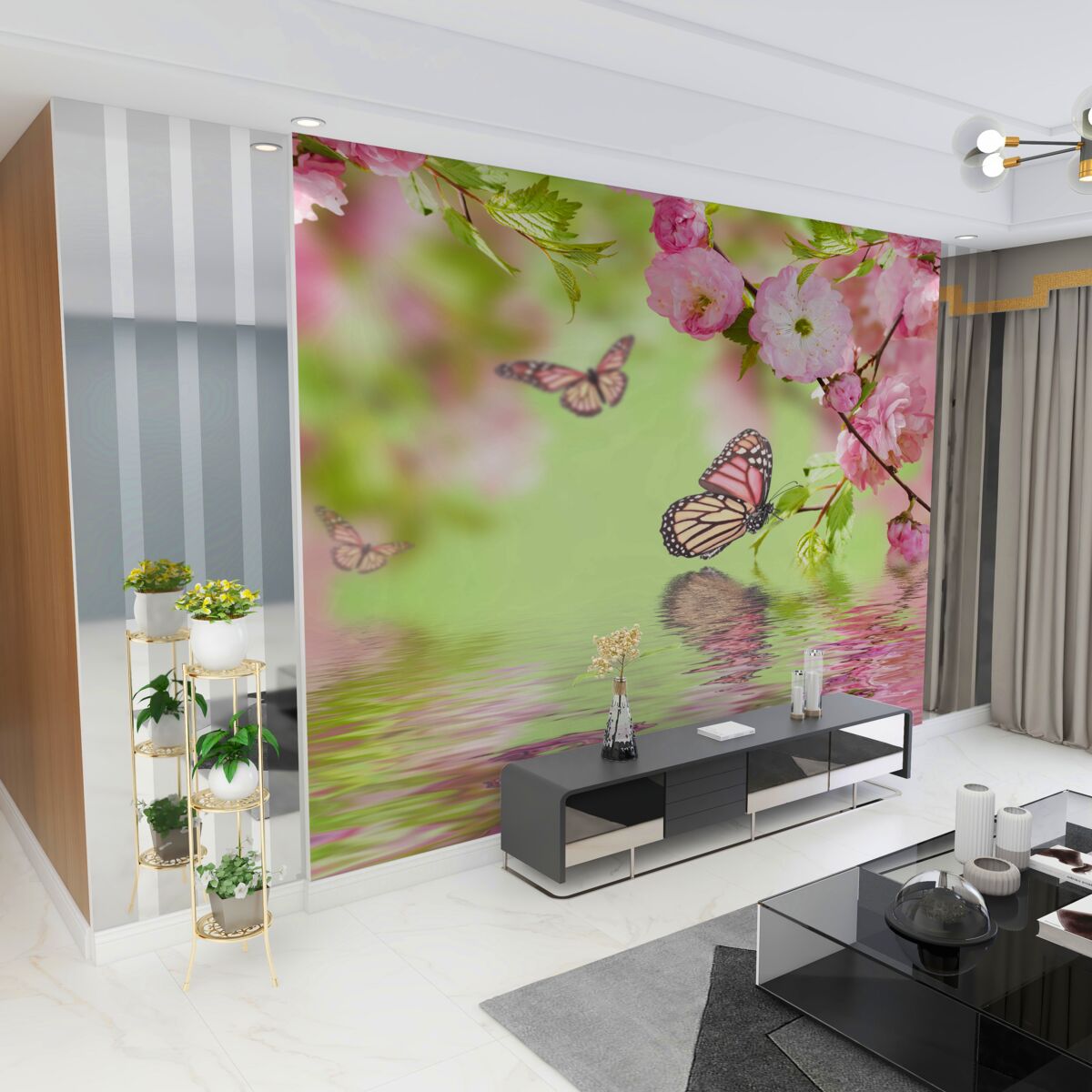 Fototapeta motyle siedzą na drzewie wiśni nad wodą