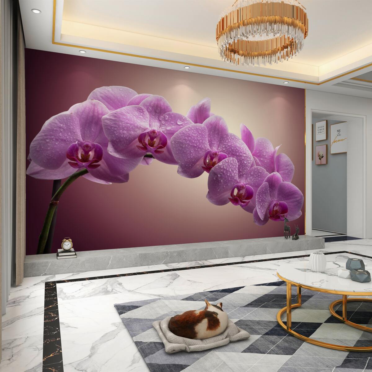 Fototapeta kwitnąca gałąź liliowej orchidei