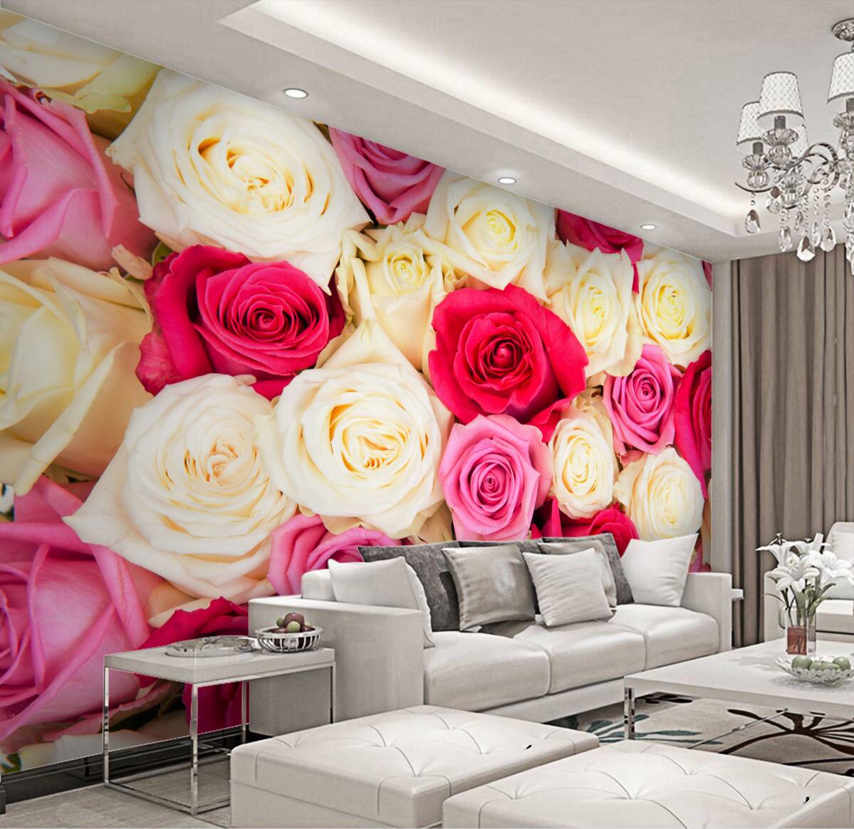 Fototapeta bukiet delikatnych wielobarwnych róż