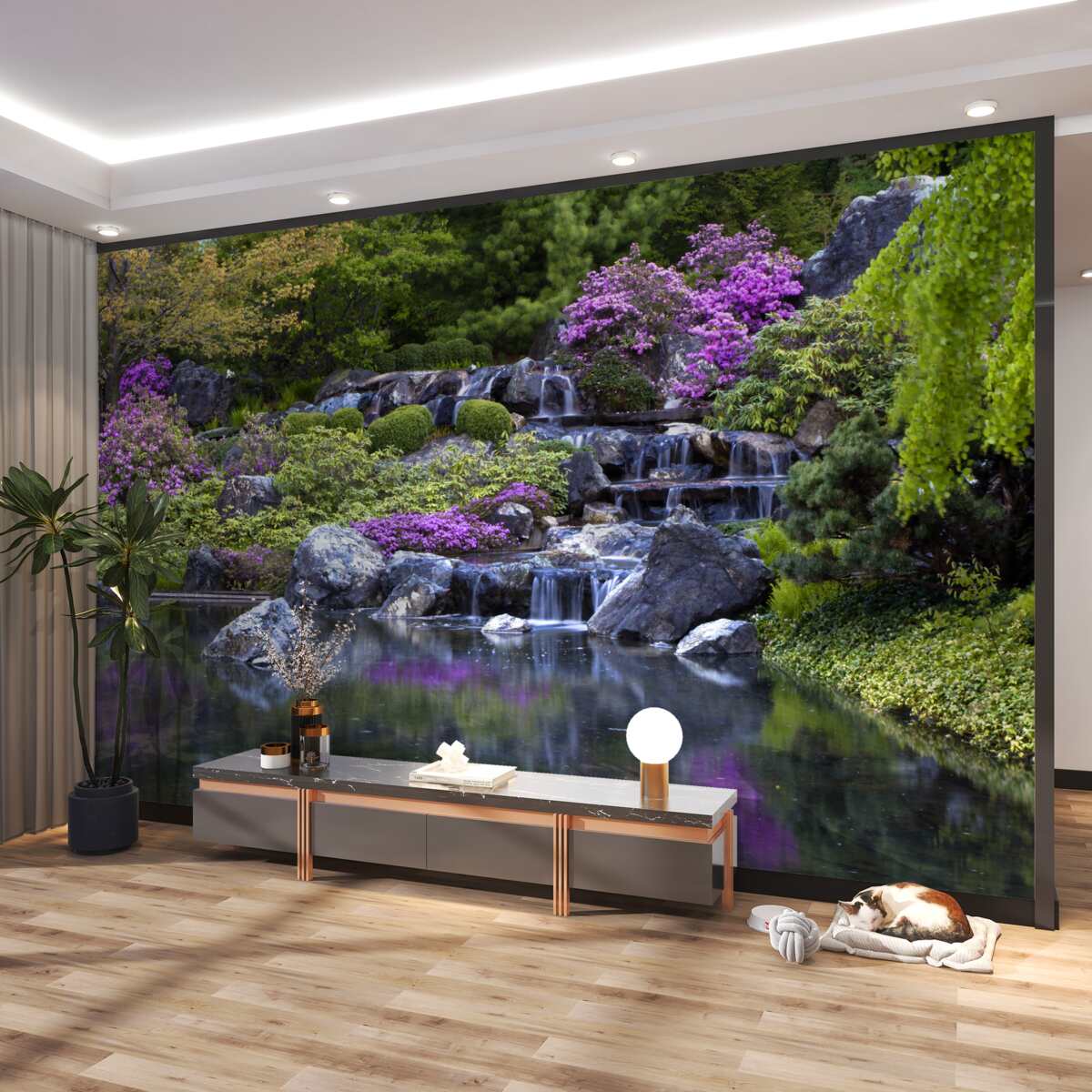 Fototapeta spokojne wody kaskadowego wodospadu