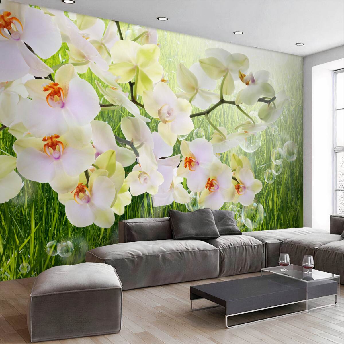 Fototapeta kwitnące gałęzie białej sakury i mniszka lekarskiego