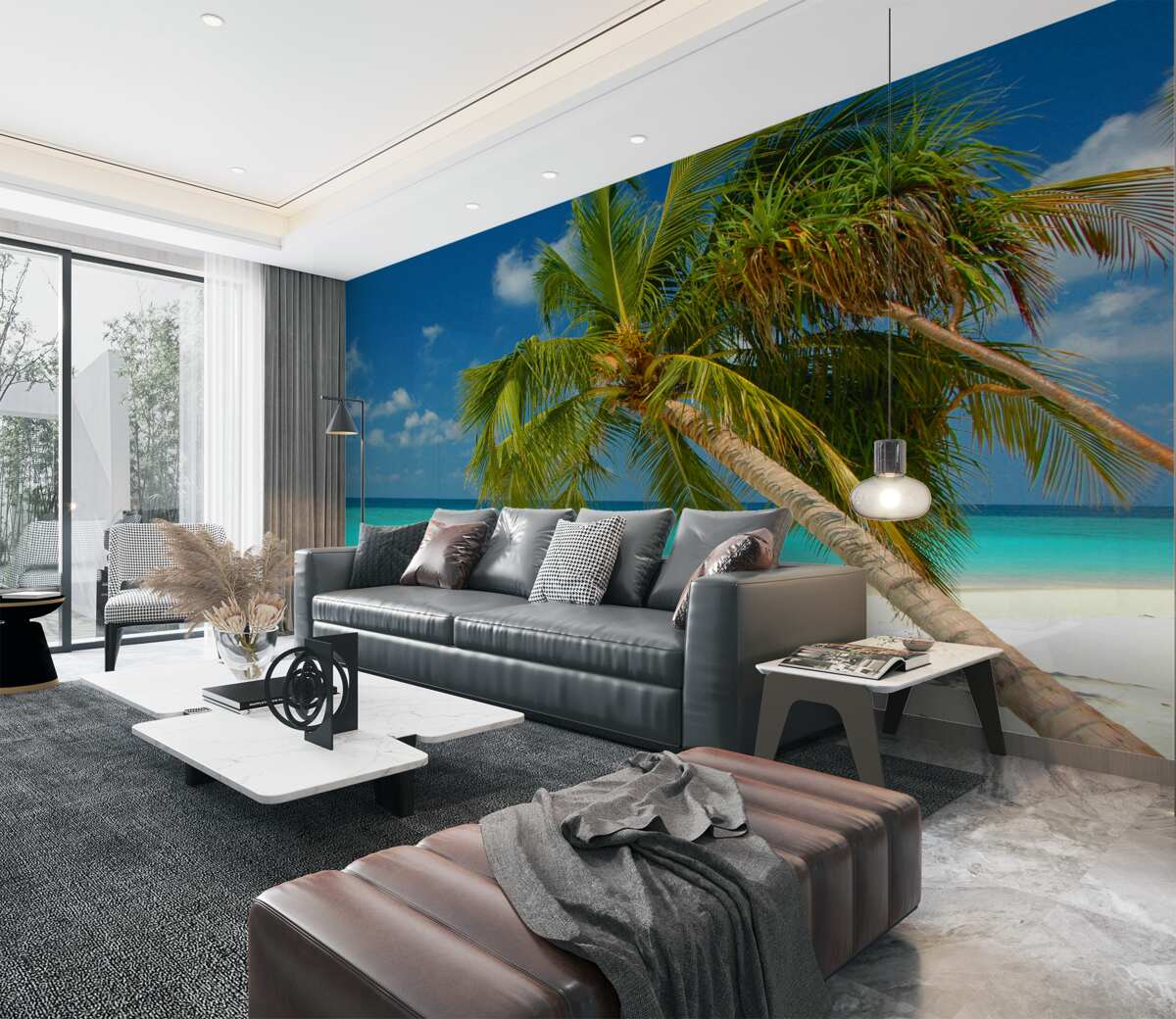 Fototapeta palma na piaszczystym brzegu oceanu