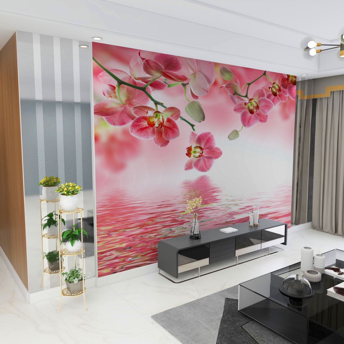 Fototapeta czerwona orchidea wisząca nad wodą