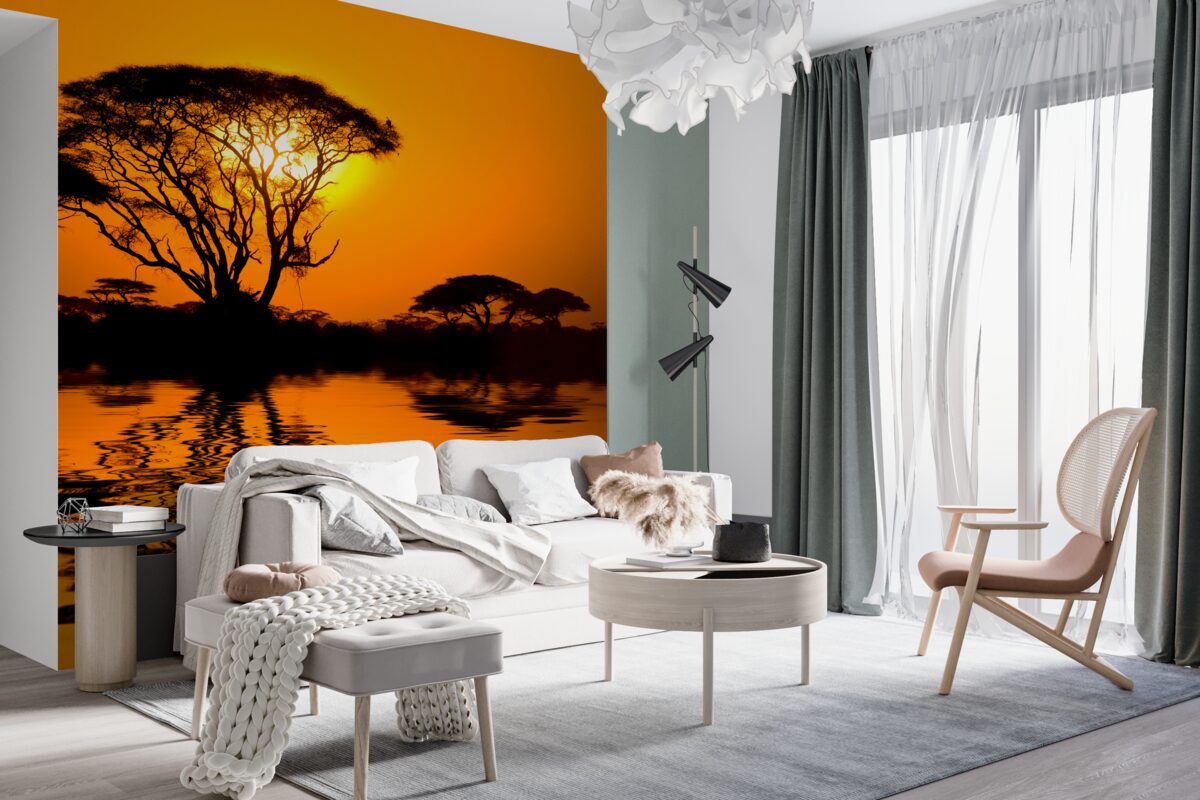 Fototapeta pustynny zachód słońca w odbiciu w wodzie