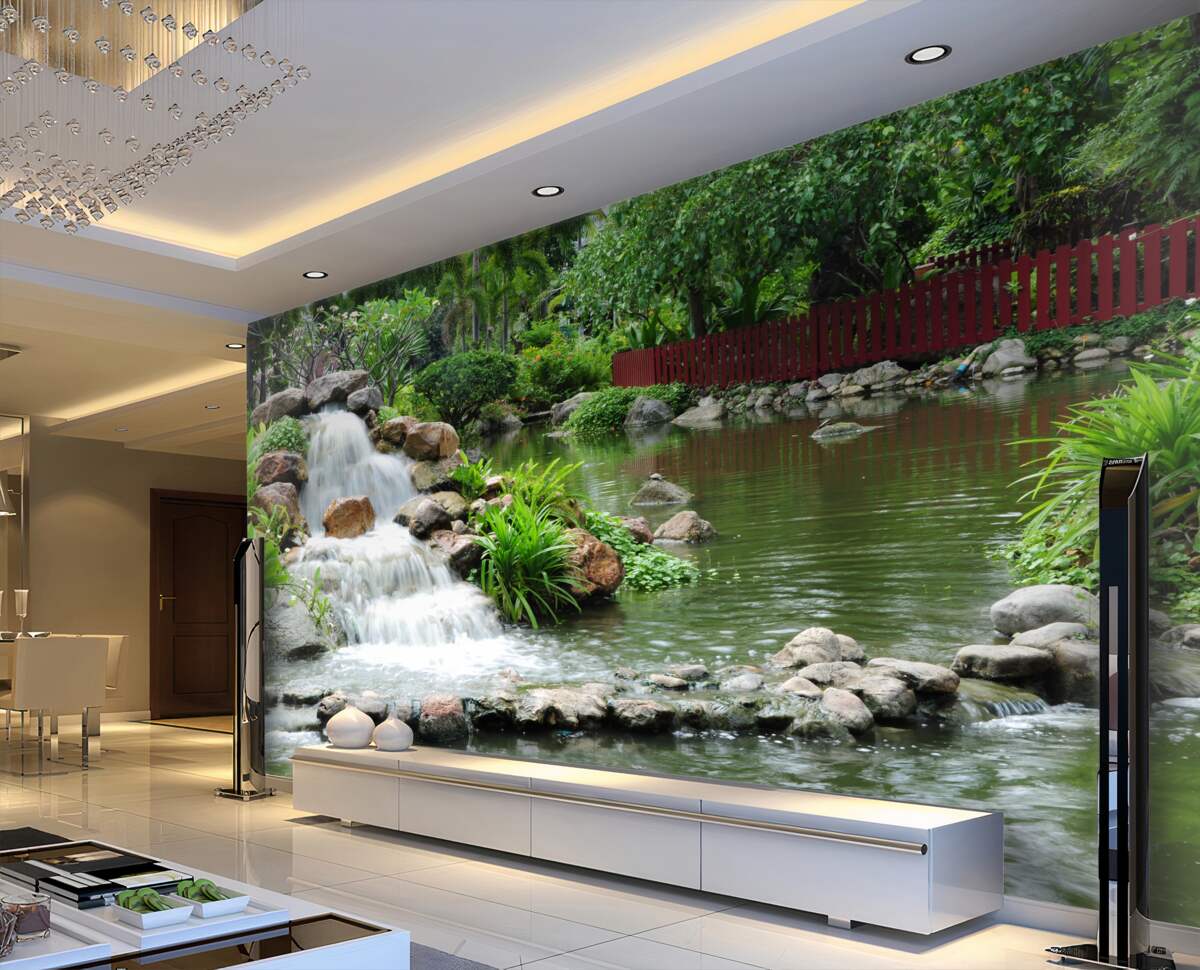 Fototapeta mały wodospad w zieleni