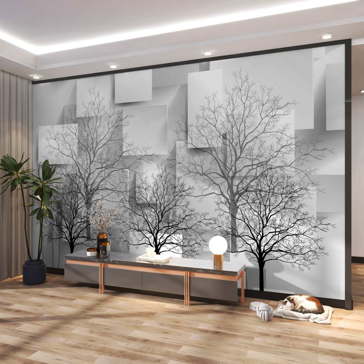 Fototapeta gołe drzewa na abstrakcyjnym tle