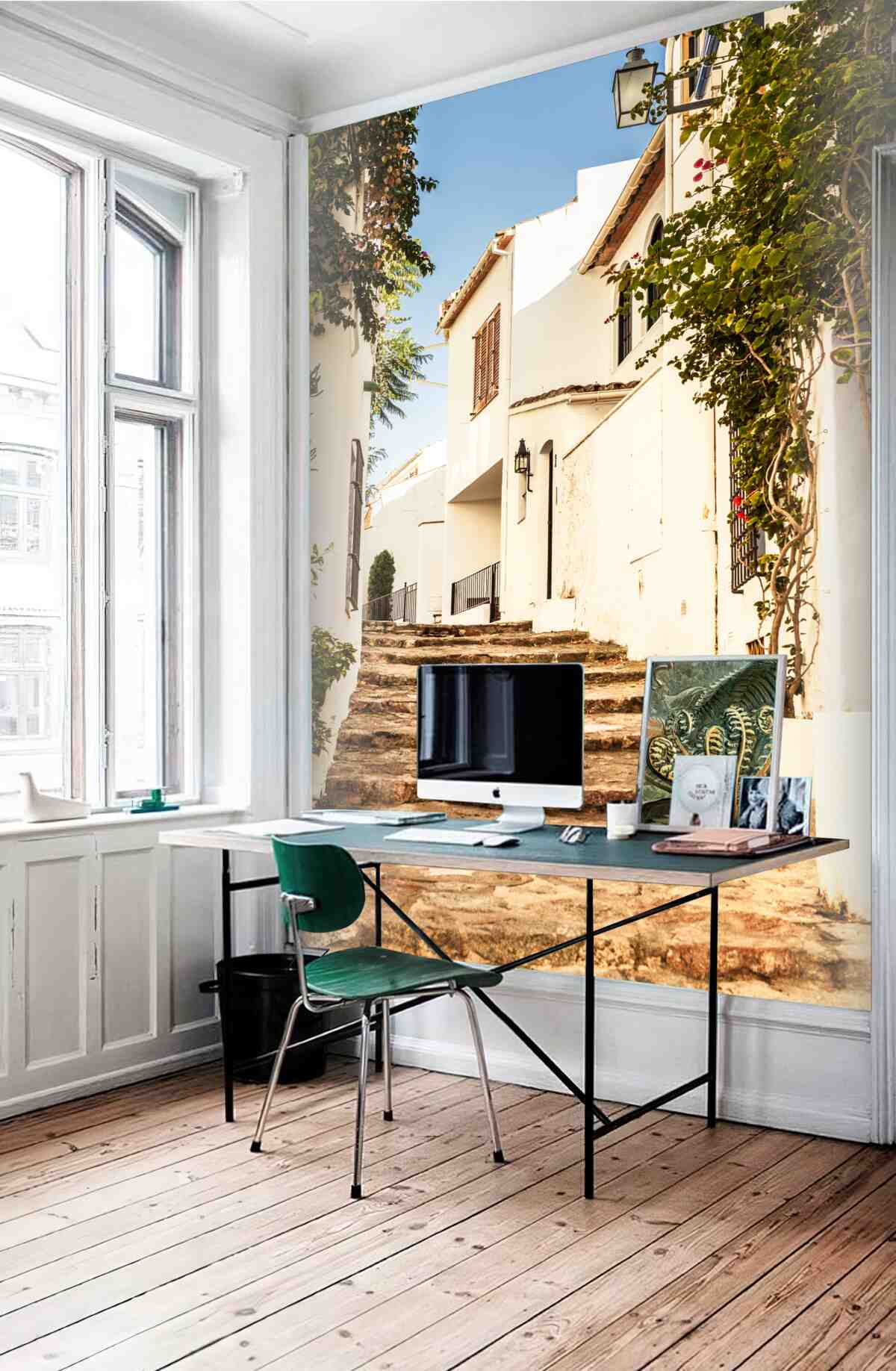 Fototapeta stara grecka ulica w zieleni