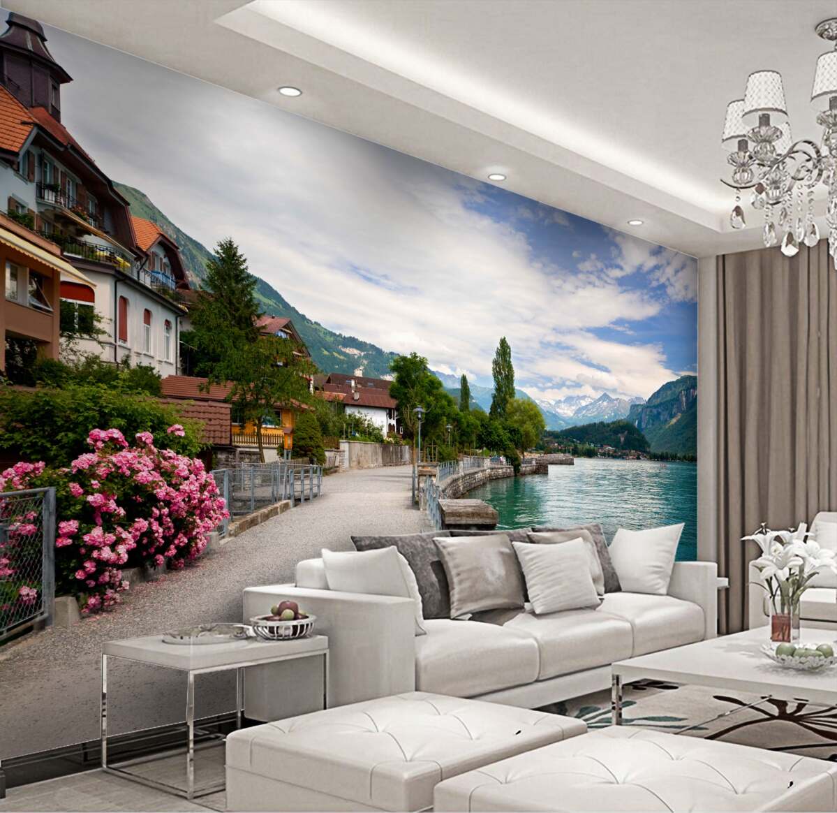 Fototapeta górska wioska nad wodą