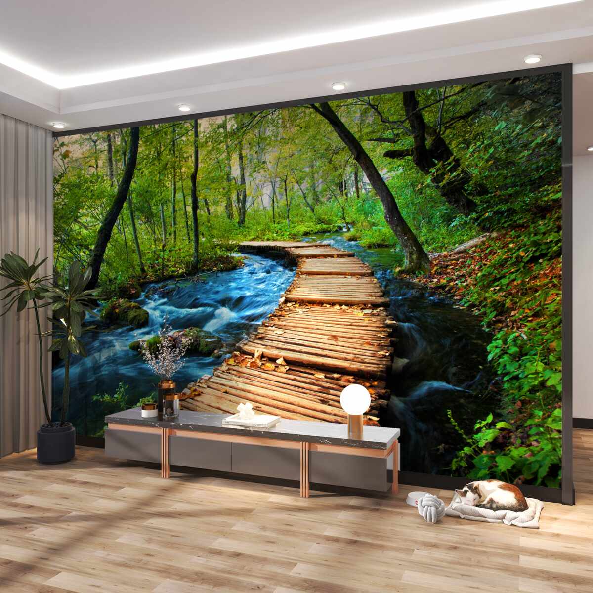 Fototapeta drewniany most przez gęsty las