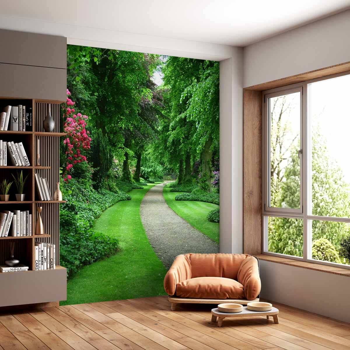 Fototapeta ścieżka przez zielony i smukły las