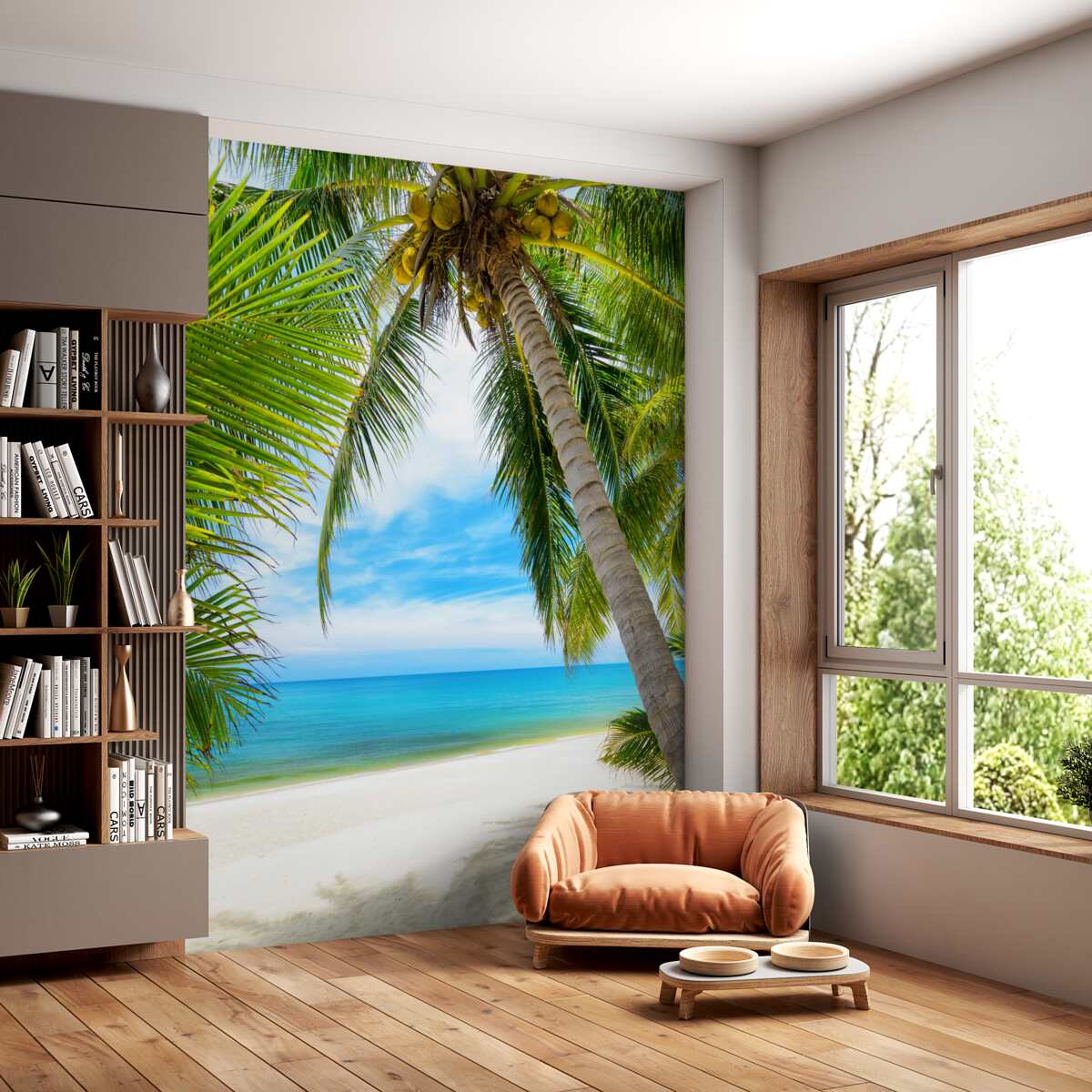 Fototapeta palma z bananami na tropikalnym brzegu