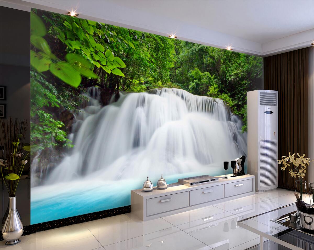 Fototapeta kaskadowy wodospad w środku lasu