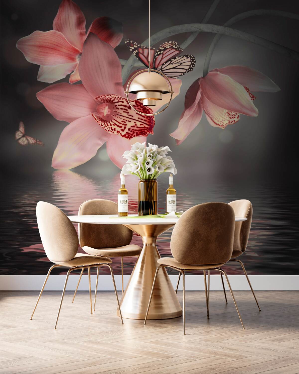 Fototapeta różowa orchidea zwisająca z wody