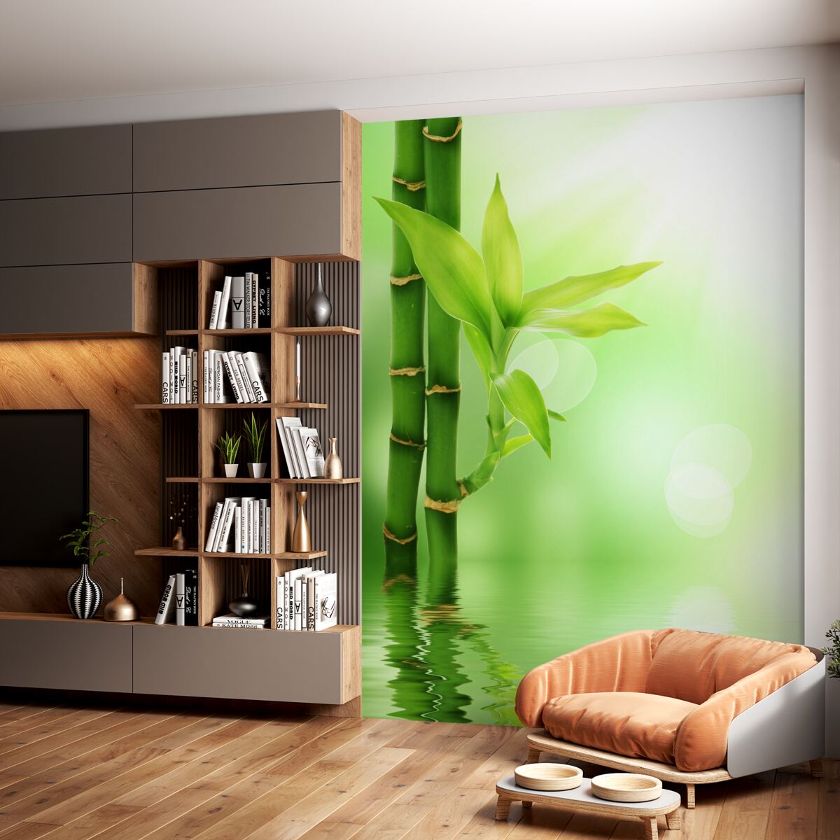 Fototapeta kwitnąca gałąź bambusa na wodzie