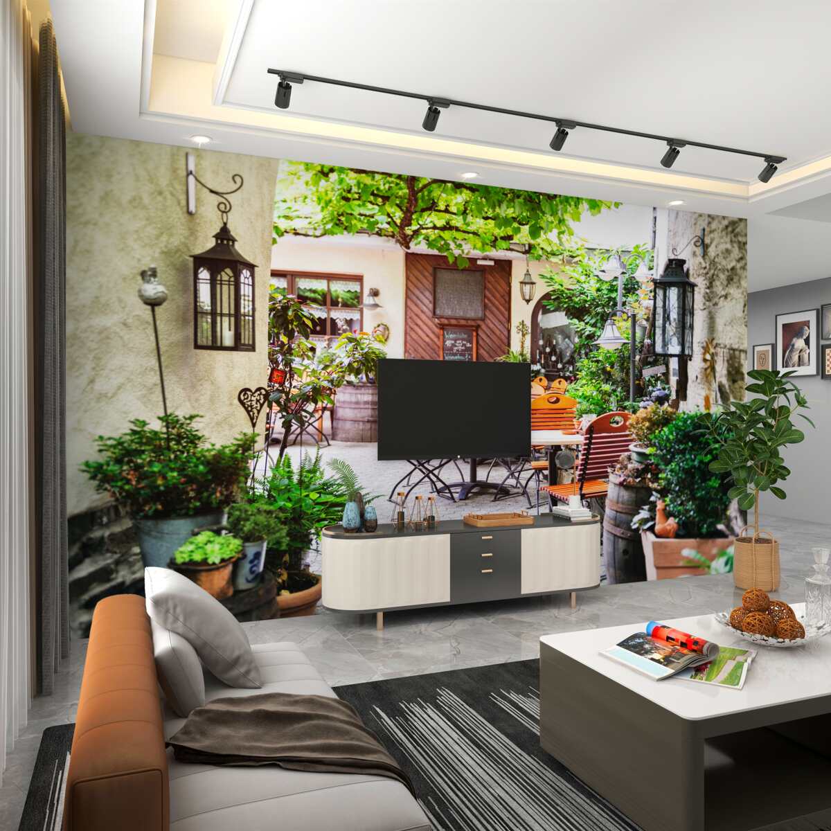 Fototapeta mała kawiarnia ze stołem na starym mieście