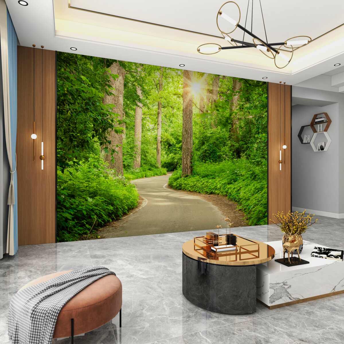 Fototapeta jasny dzień w zielonym lesie