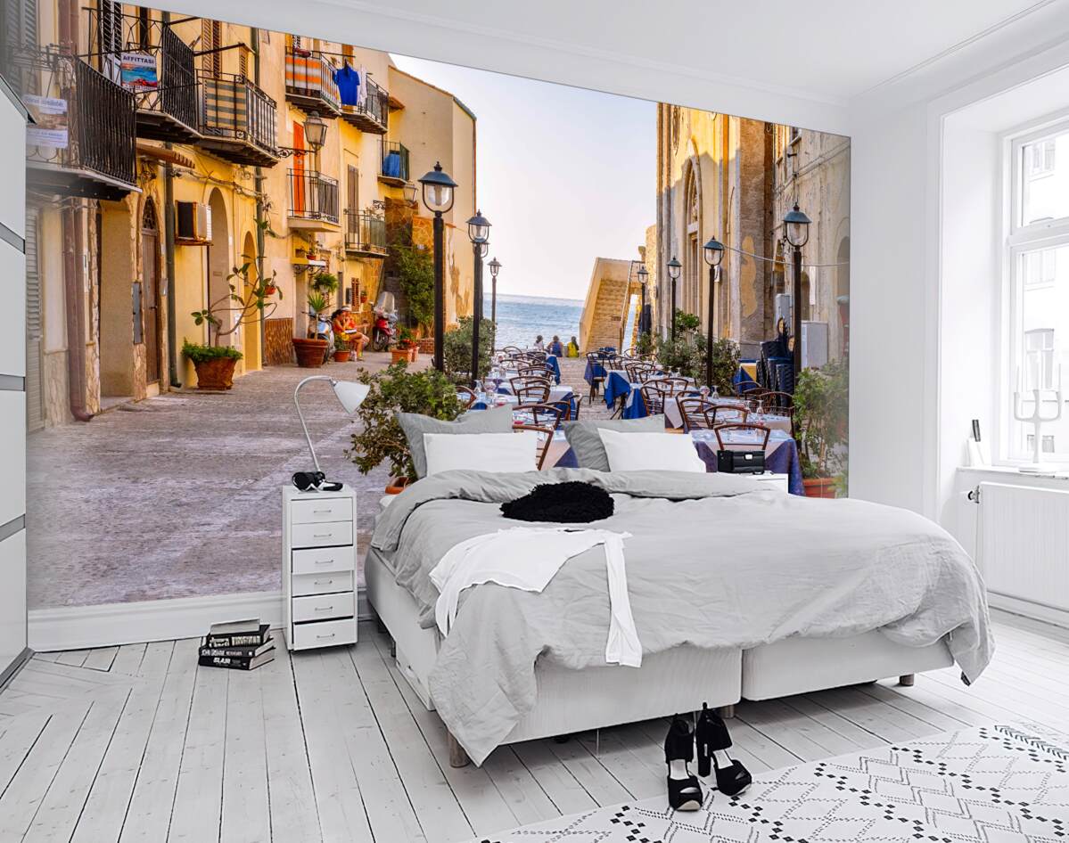 Fototapeta kawiarnia na nabrzeżu na starym mieście