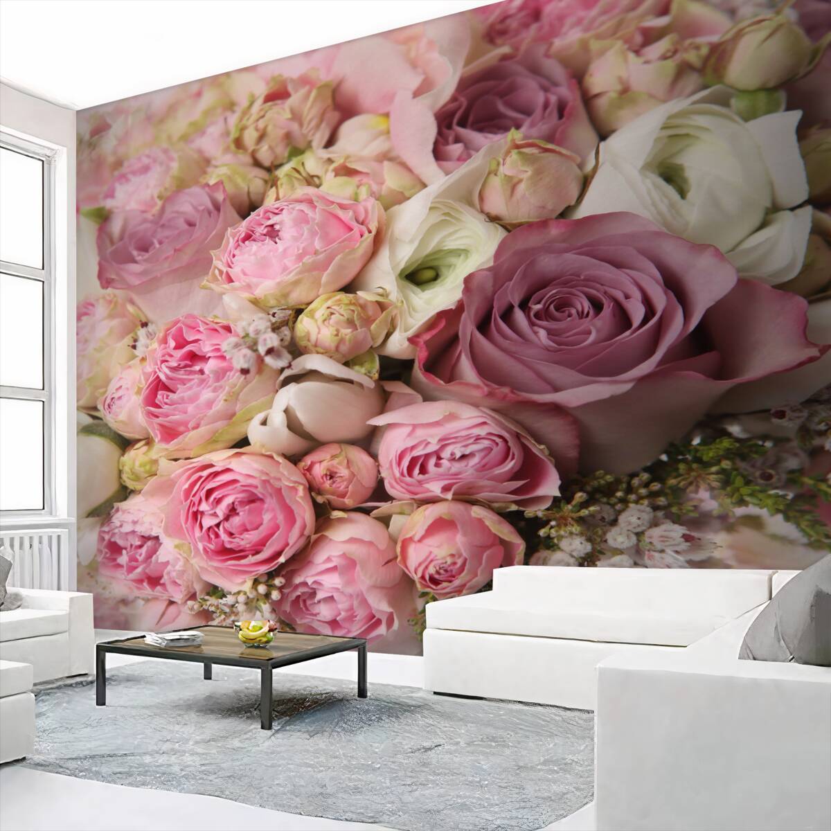 Fototapeta bukiet róż piwoniowych i tulipanów