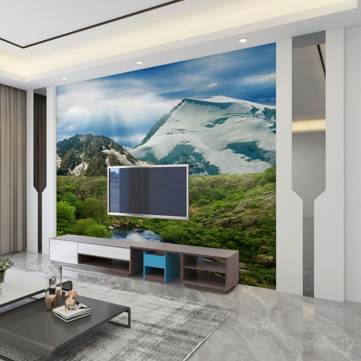 Fototapeta jasne promienie słońca przez góry w lesie