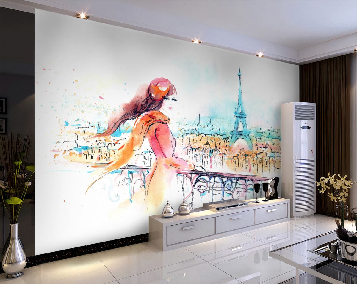 Fototapeta dziewczyna spaceruje po akwarelowym Paryżu