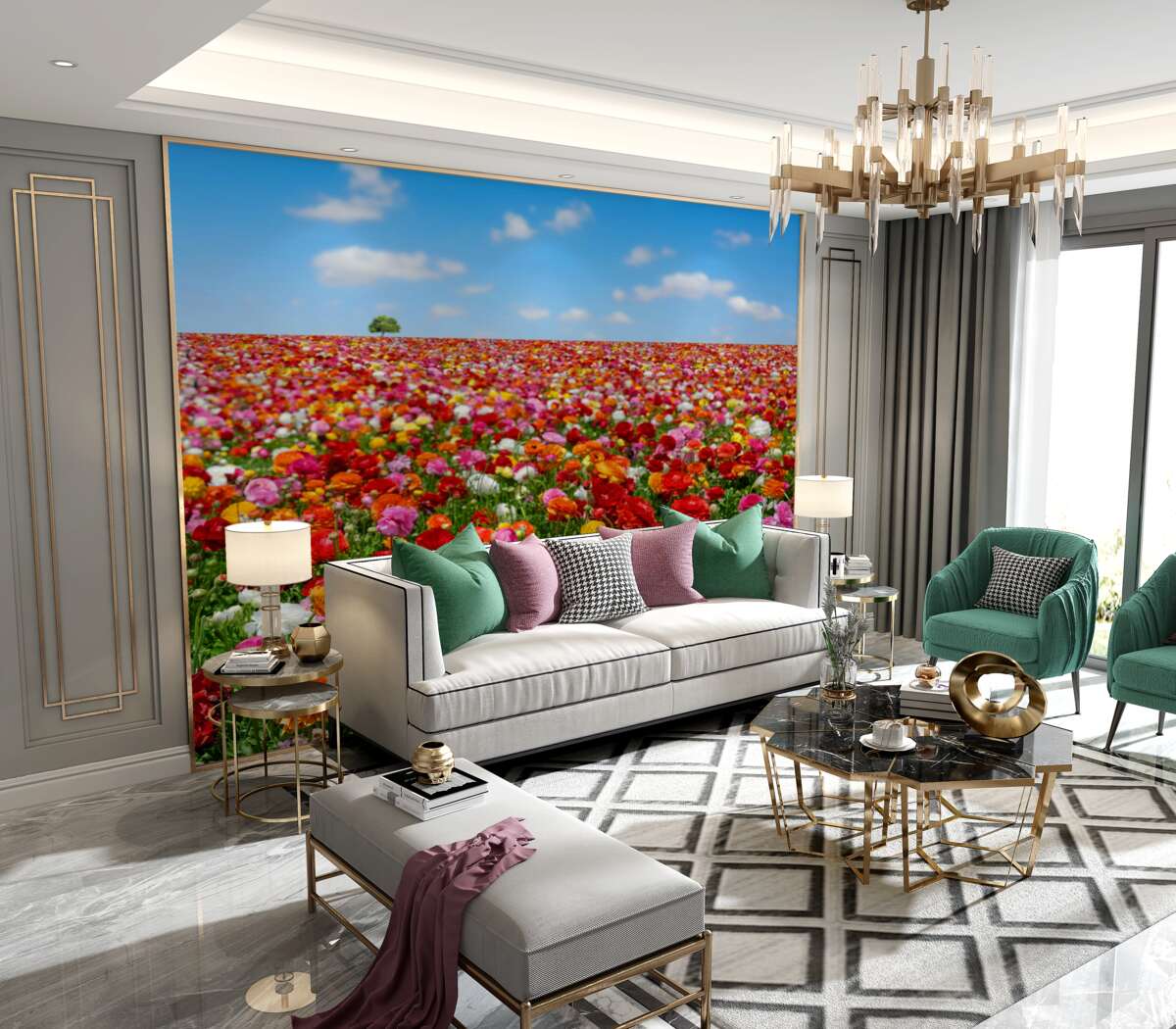 Fototapeta pole tysięcy kolorowych kwiatów