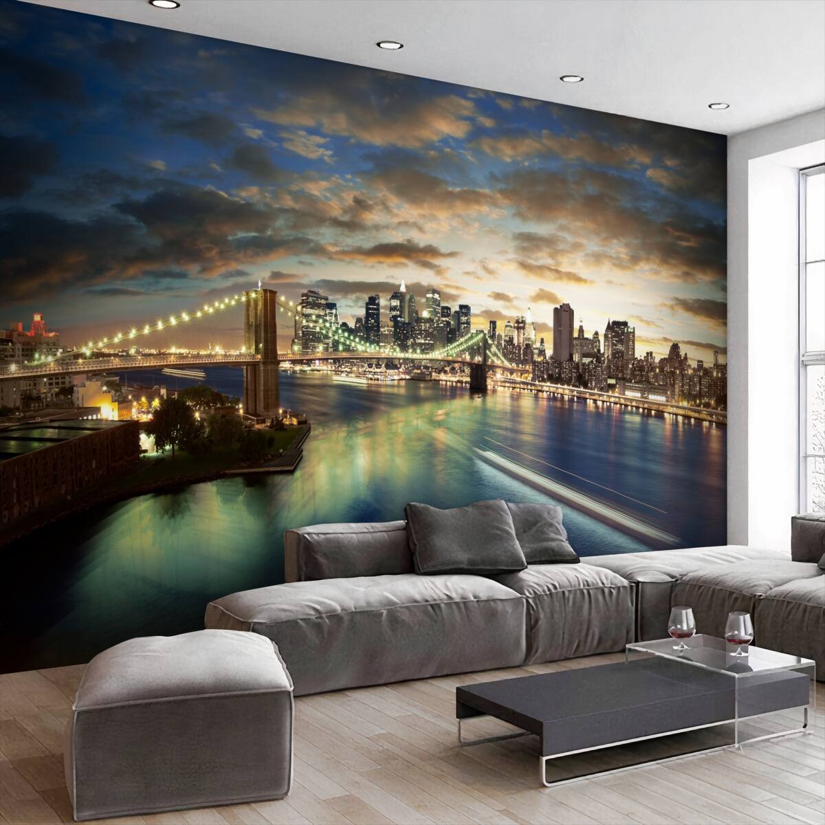 Fototapeta nocne oświetlenie Nowego Jorku nad wodą