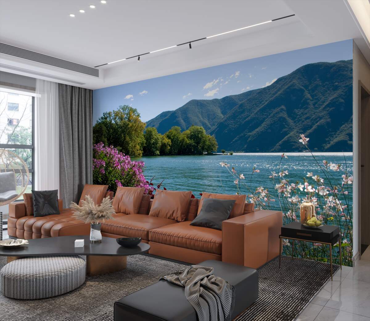 Fototapeta ciche górskie jezioro i letnie kwiaty