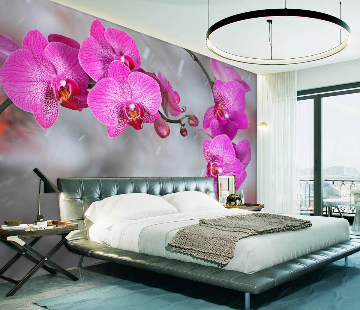 Fototapeta gałęzie różowych orchidei w deszczu