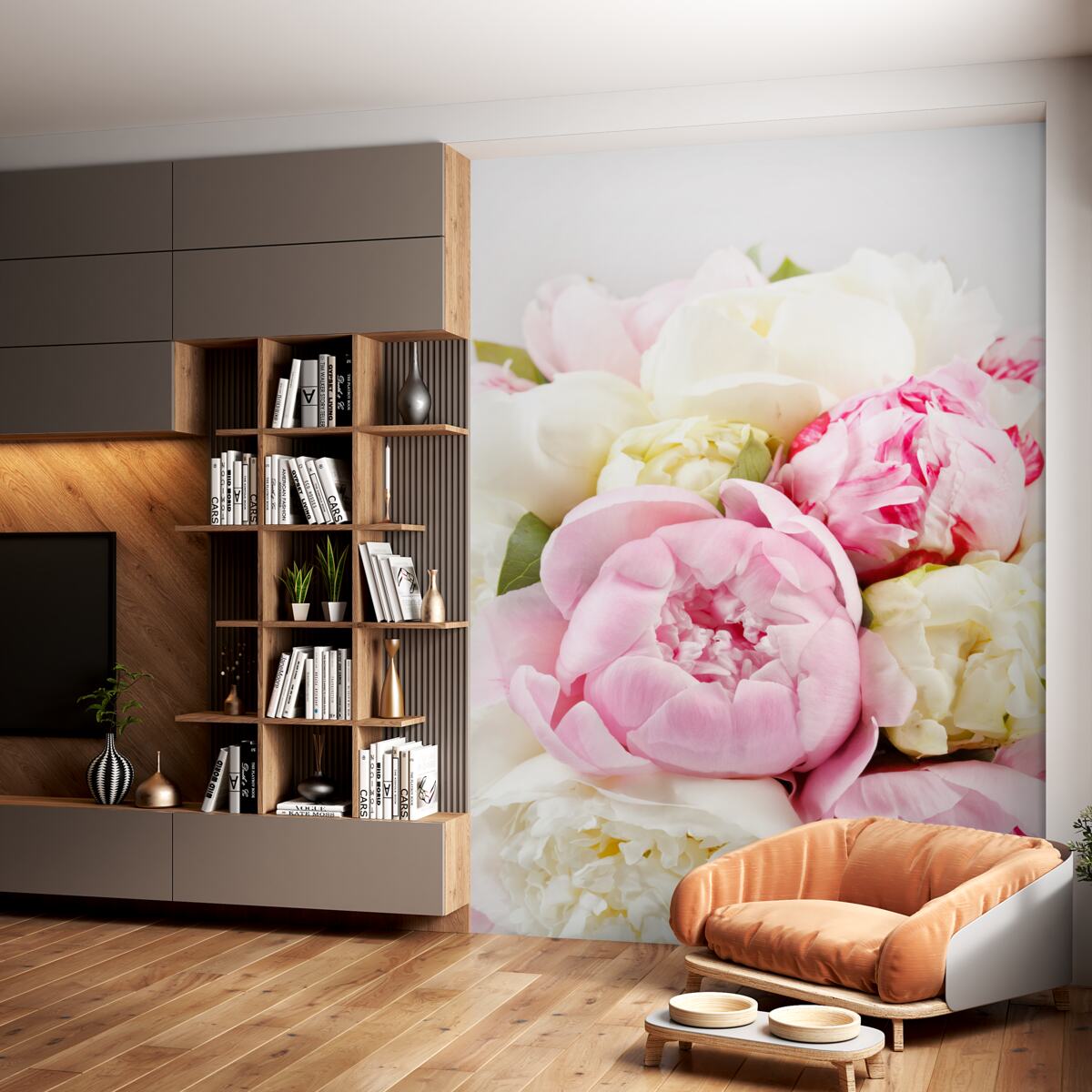 Fototapeta delikatne biało-różowe różyczki w kształcie piwonii