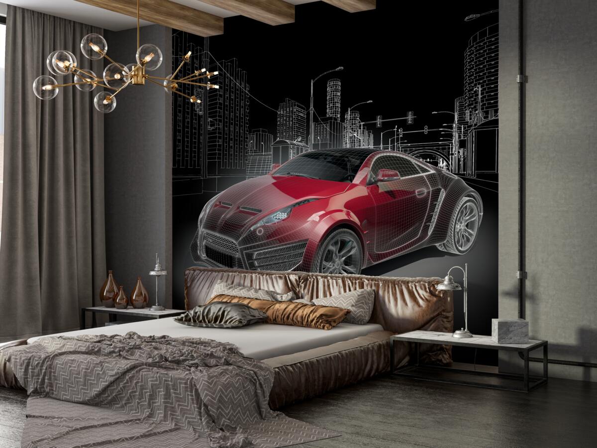 Fototapeta na rysunku czerwony samochód sportowy