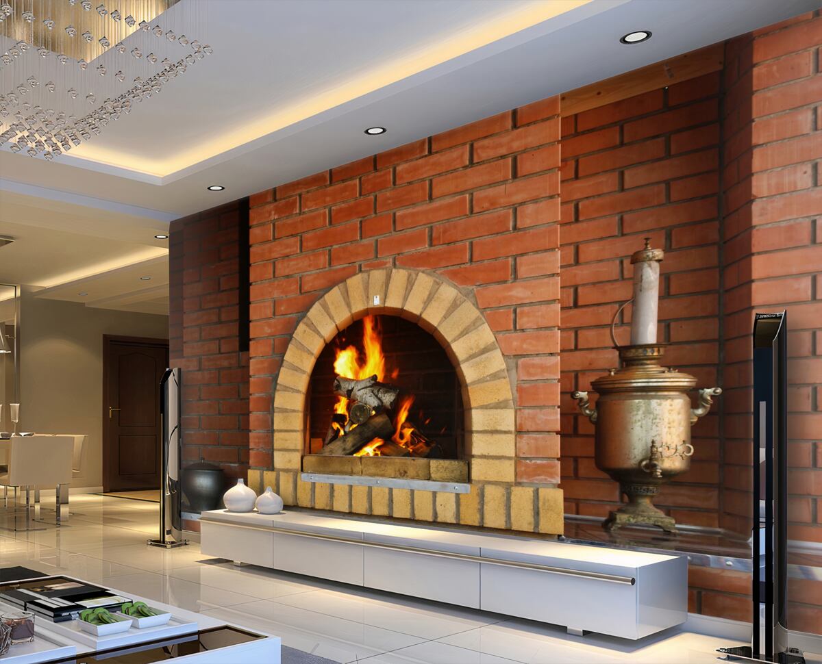 Fototapeta piec kominkowy z naczyniami